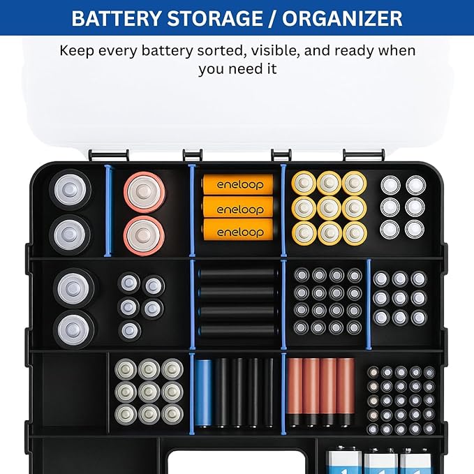 Andalus Tools Organizer Box, Small Parts Storage 34-Compartment Double-Sided Portable Hardware Organizer Removable Plastic Dividers for Screws, Nuts, Bolts, Nails – Blue (1 Pack, 12.5" x 10.5" x 3")