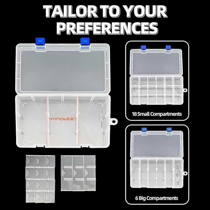 DUOFIRE Plastic Organizer Container Storage Box Adjustable Divider Removable Grid Compartment for Jewelry Beads Earring Tool Fishing Hook Small Accessories(18 grids, Pink X 2)