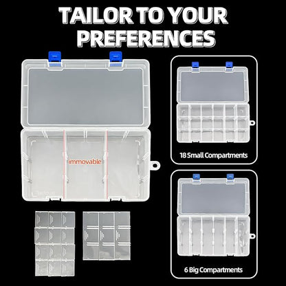 DUOFIRE Plastic Organizer Container Storage Box Adjustable Divider Removable Grid Compartment for Jewelry Beads Earring Tool Fishing Hook Small Accessories(18 grids, Pink X 2)