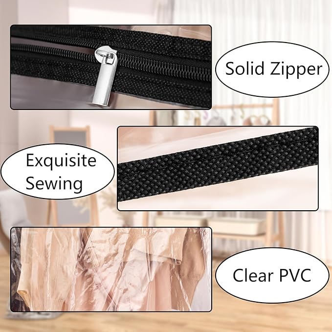 Hanging Garment Bag for Closet Winter Clothes Storage with Clear Window Coat Rack Cover Large Clothing Bags with Zipper Dust Proof Dress Protector (Small)