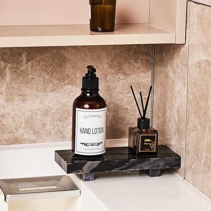 Natural Marble Tray Pedestal Stand, Modern Marble Riser for Decor Display, Soap Dispenser Holder for Bathroom, Kitchen, Home Decor