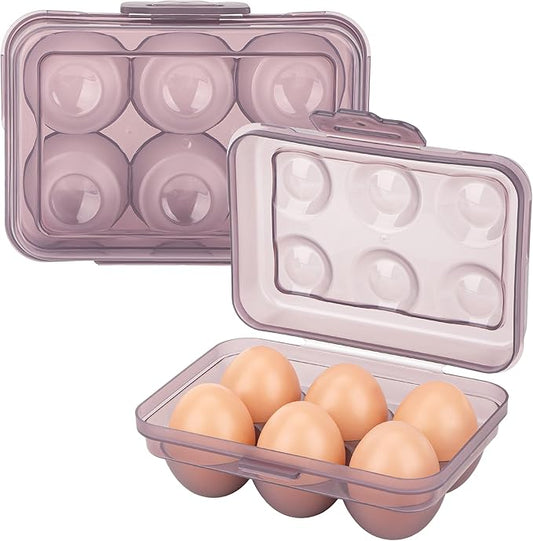 Portable Stackable Egg Storage Container, 2-Pack 6-Egg Holders with Tight-Fitting Lids, Purple PP Refrigerator Organizer and Travel Egg Carrier