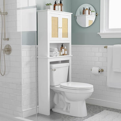 GORZING Over The Toilet Storage Cabinet, Behind Toilet Bathroom Organizer with Adjustable Shelves, Above Toilet Organizers with Barn Door, Space Saver for Restroom, Bathroom, Laundry