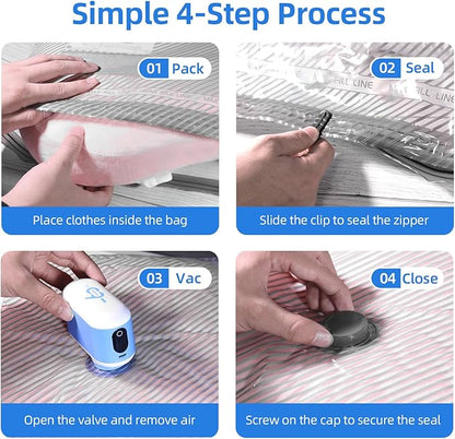 AFAITH Travel Vacuum Storage Bags with Rechargeable Smart Display USB Pump, 15 Pack Size Compression Packing Bags, Space Saver for Clothes & Travel Accessories Includes Clips & Travel Lock Mode