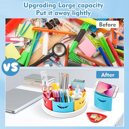 MeCids Art Supply Storage and Organizer - 360° Spinning Pen Holder and Pencil/Marker Organizer Caddy for Desk for Office, Classroom - Kids Craft Supplies Organization and Storage - Cell Phone Stand