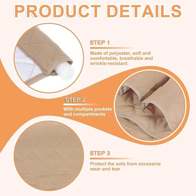 uxcell 2 Pcs Recliner Armchair Caddy, Couch Armrest Organizer with 5 Pockets for Bedside Sofa Remote Control Holder Magazine Phone Book Glasses (Beige, 35"x13")