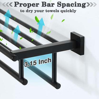 Alise 20 Inch Towel Rack for Bathroom Wall Mount,Black Double Towel Bars with Shelf,SUS 304 Stainless Steel Bathroom Towel Holder Towel Hanger for Bathroom Walls,Matte Black