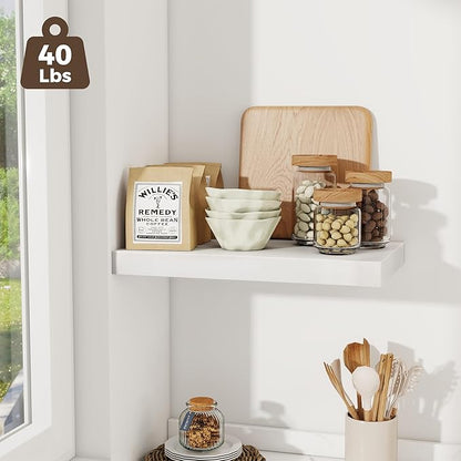 Fun Memories 12 Inch Deep Floating Shelves for Wall, 20 Inch Long Wall Mounted Storage Shelf with Invisible Brackets, 3 Pack Hanging Wood Shelf for Farmhouse, Bedroom, Kitchen, Living Room, White