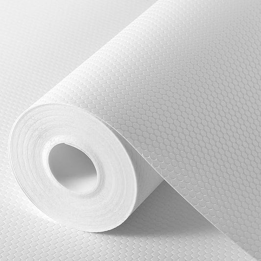 White Shelf Liners for Kitchen Cabinets Non Adhesive Drawer Liner for Bathroom Waterproof Refrigerator Liners for Shelves Fridge Plastic Mats Cabinet Cupboard Liner 11.8 x 236.2 Inches x 2 Rolls