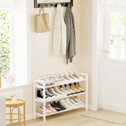 Mavivegue Expandable Shoe Rack, 3-Tier Shoe Organizer for Closet, Adjustable Shoe Rack for Front Door Entrance, Entryway,White