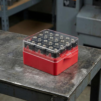 ALCYON Battery Organizer Storage Case, Battery Vault Box Container for 12pcs 9V Batteries, Plastic Clear Protective Battery Holder for Travelling/Home/Office (Red,Small)