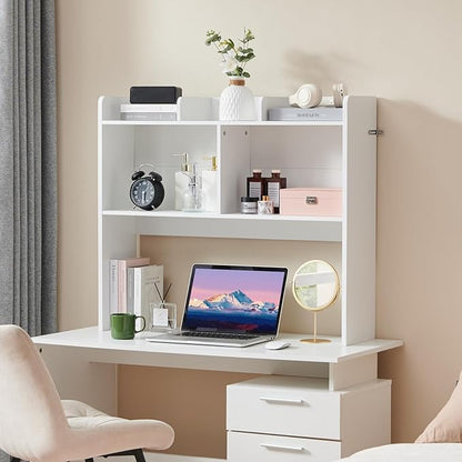 Desktop Bookshelf, Wooden Desk Storage Hutch with 5 Shelves, 3-Tier Desktop Display Organizer Rack for Office Home (White, 5 Shelves B)
