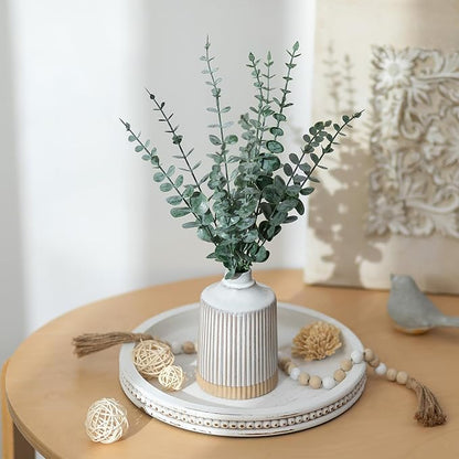 Hanobe Candle Tray Holder Decorative: Round Coffee Table Home Decor Centerpiece Boho White Serving Trays for Living Room Kitchen