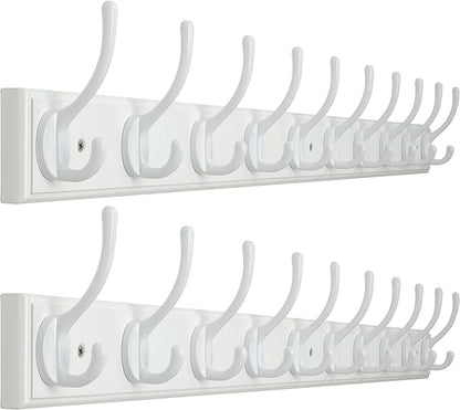 WEBI Coat Rack Wall Mount,10 Hooks,38 1/4" Long,Coat Hooks Wall Mounted,Bamboo Coat Hanger Wall Hook Rack,Jacket Hooks for Hanging Coats,Clothes,White,2 Packs