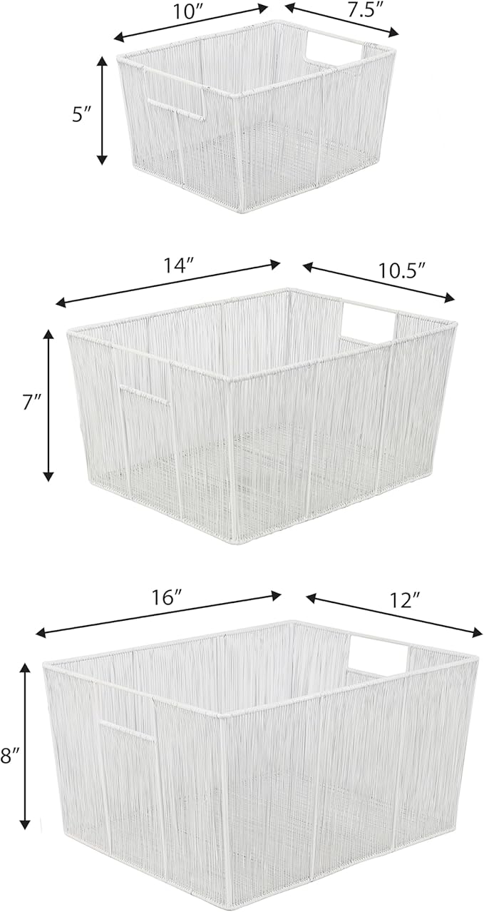 happimess BSK3000B-6SET Sutton Modern Glam Nesting Wire Metal Storage Baskets for Shelves, Cabinets, Pantry, Countertop, Mesh Open Bin Basket for Organizing Supplies, White (Set of 6)