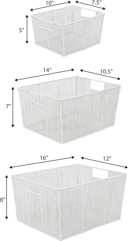 happimess BSK3000B-6SET Sutton Modern Glam Nesting Wire Metal Storage Baskets for Shelves, Cabinets, Pantry, Countertop, Mesh Open Bin Basket for Organizing Supplies, White (Set of 6)