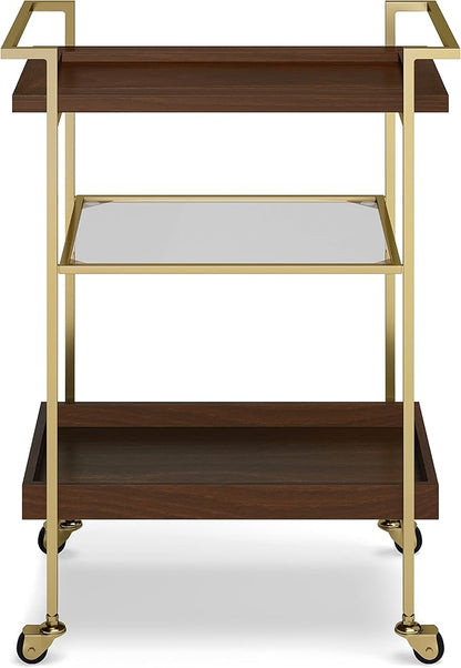 SIMPLIHOME Jace SOLID MANGO WOOD Industrial Contemporary 26 inch Wide Bar Cart in Cognac for the Living room, dining room and kitchen