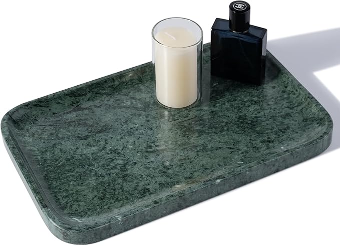 Karibiber Marble Vanity Tray, Bathroom Tray for Countertop, 14'' Green Decoration for Dresser Organizer, Large Serving for Kitchen, Marble Storage for Coffee Table, Perfume, Jewelry Holder