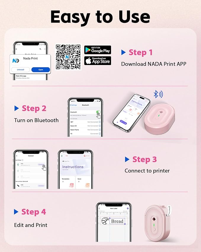N12 Label Maker Machine with Tape, Mini Bluetooth Label Printer, Small Labeler Portable Thermal Label Makers Multiple Templates for Home School Office Kitchen