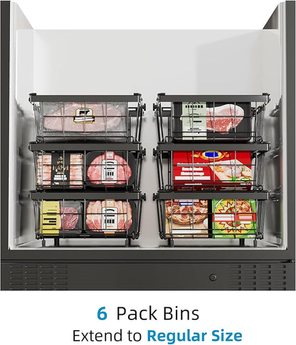 Deep freezer organizer bins-Fit 10 to 20 Cu.FT，4 Pcs stackable wire baskets for freezer，Vegetable Fruit Basket，kitchen countertop organizer，pantry organizers and storage，Expandable length 11.42-17.91"