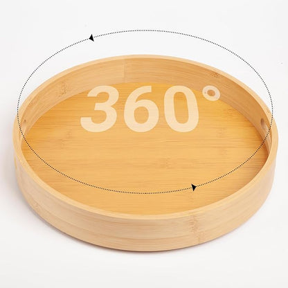 10in Bamboo Lazy Susan Pantry Turntable Organizer and Storage with Tall Side Anti Fall for Countertop and Spice Pill Container Organization Holder for Table Top Round Seasoning Tray for Kitchen