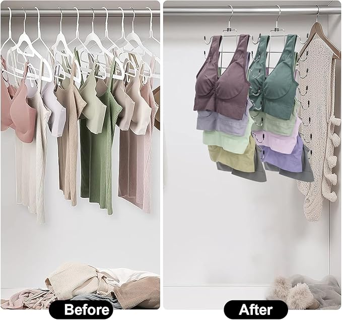 POZEAN Tank Top Hanger 4 Pack, Space Saving Bra Hangers, Non-Slip Closet Organizers and Storage for Camisoles Swimsuits Scarves Ties Strappy Dress