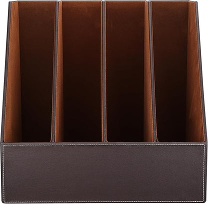 KINGFOM 4-Slot Wood Leather Document Files Holder Rack Stand Desk Files Organizer Papers Collection Cabinet (4 slot brown)