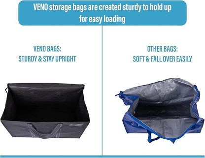 VENO 8 Pack Moving Bags and Large Christmas Storage Bins with lids. Alternative to Moving Boxes, Packing Supplies for College. Extra Large Heavy Duty Totes for Packaging (Dark Gray, 8 Pack)