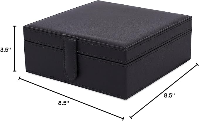 Internet's Best Faux Leather Grid Jewelry Box - 2-Tier Jewelry Organizer with 25 Slot for Rings, Earrings, Bracelets & Necklaces - Modern Style & Elegant Case with Velvet Lining & Mirror - Black