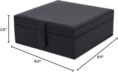 Internet's Best Faux Leather Grid Jewelry Box - 2-Tier Jewelry Organizer with 25 Slot for Rings, Earrings, Bracelets & Necklaces - Modern Style & Elegant Case with Velvet Lining & Mirror - Black