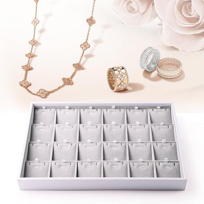 Oirlv Velvet Stackable Jewelry Trays Pendant Display Organizer Storage Tray (24 Grids Pendant)