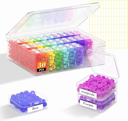 Bead Organizer Box, 30 Pcs Clear Plastic Storage Containers Features Hinged Lid and Labels, Craft Storage Box for Jewelry, Diamonds, Clay Beads, Bracelets, Screws, Seeds, Small Parts