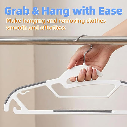 30 Pack Plastic Clothes Hangers, Non-Slip Slim Hangers with 360° Rotating Hook, Heavy Duty Space Saving Hangers for Shirts, Pants & Coats(White)