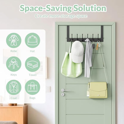 Over The Door Hooks with 6 Hooks for Hanging-Space-Saving,Over The Door Hanger,Over The Door Towel Rack,Towel Hanger for Bathroom,Guaranteed Quality & Compressed Packaging (1, Black-Unassembled)