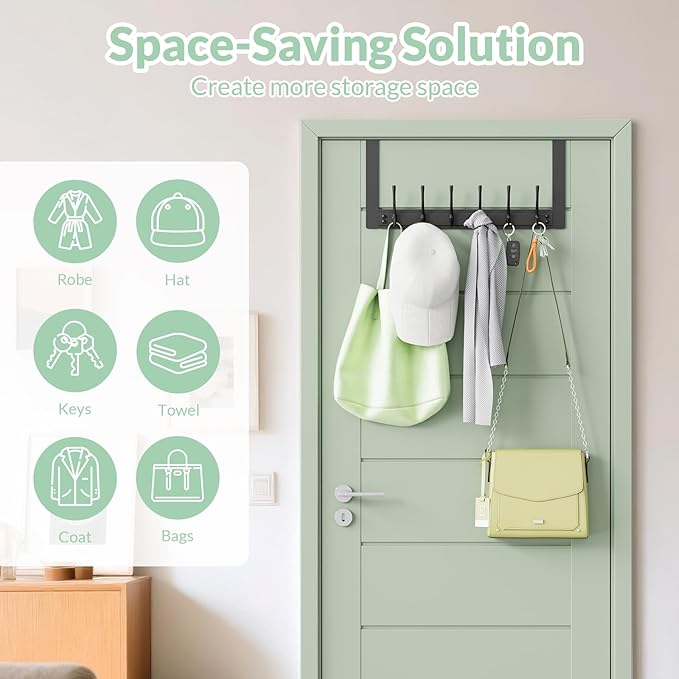 WLCSNG Over The Door Hooks with 6 Hooks for Hanging-Space-Saving,Over The Door Hanger,Over The Door Towel Rack,Towel Hanger for Bathroom,Guaranteed Quality & Compressed Packaging (1, Black)