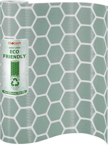 Glotoch Premium Non Slip Shelf Liner, 12” X 20 FT Drawer Liner Non Adhesive, Waterproof Shelf Liners for Kitchen Cabinets, Drawer, Fridge, Wire Shelving, Pantry, Bathroom-, Heavy Duty, Green Geometric