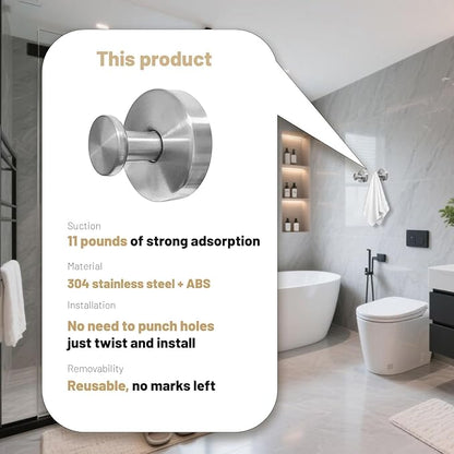 Zloeoa 4Pcs Suction Cup Hooks, Wreath Hangers for Front Door, Strong Hold No Drill Hangers for Bathroom, Kitchen, Glass, Tile, Perfect for Wreaths (Silver)