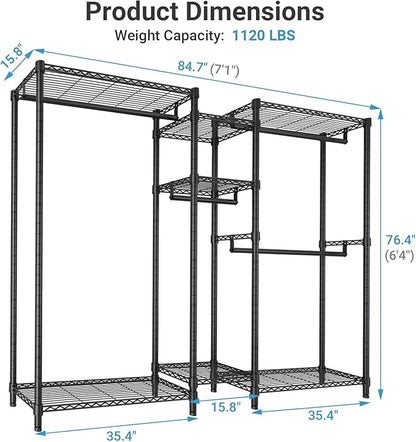 VIPEK Classic V6 Plus Wire Garment Rack Heavy Duty Clothing Rack for Hanging Clothes, Metal Freestanding Closet Wardrobe Rack Portable Clothes Rack, 84.7" L x 15.8" W x 76.4" H, Load 1120lbs, Black