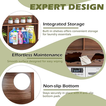 Royxen Laundry Countertop with 20" Shelf Universal Fit, Washer and Dryer Countertop with Storage Space, Laundry Room Storage (Walnut)