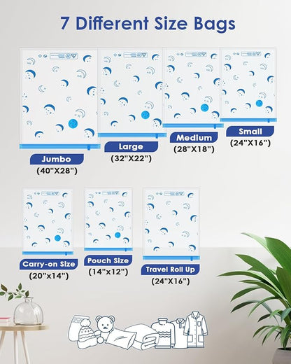 Vacuum Storage Bags with Electric Pump, 30 Pack Vacuum Sealed Bag with 1500mAh Rechargeable Battery for Clothes, Blanket, Duvets, Pillows, Comforters, Travel