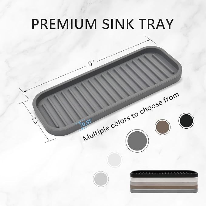 silicone sponge holder - dish soap holder for kitchen counter 2 Pack, Waterproof sponge soap tray for kitchen sink bathroom, Multipurpose sink caddy organizer for soap dispenser Scrubbers Makeup Gray