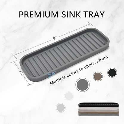 silicone sponge holder - dish soap holder for kitchen counter 2 Pack, Waterproof sponge soap tray for kitchen sink bathroom, Multipurpose sink caddy organizer for soap dispenser Scrubbers Makeup Gray