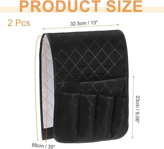uxcell 2 Pcs Recliner Armchair Caddy, Couch Armrest Organizer with 5 Pockets for Bedside Sofa Remote Control Holder Magazine Phone Book Glasses (Black, 35"x13")