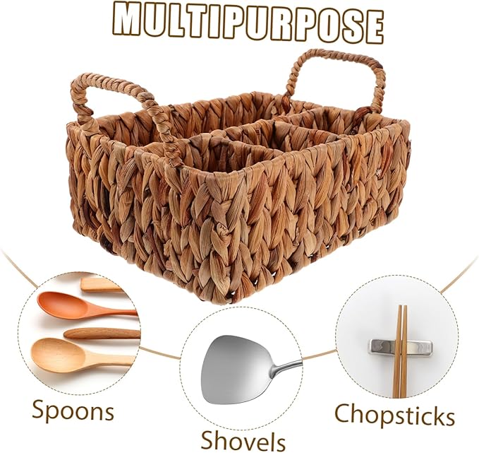 Elegant Woven Straw Basket Storage and Organization for Snacks and Cutlery