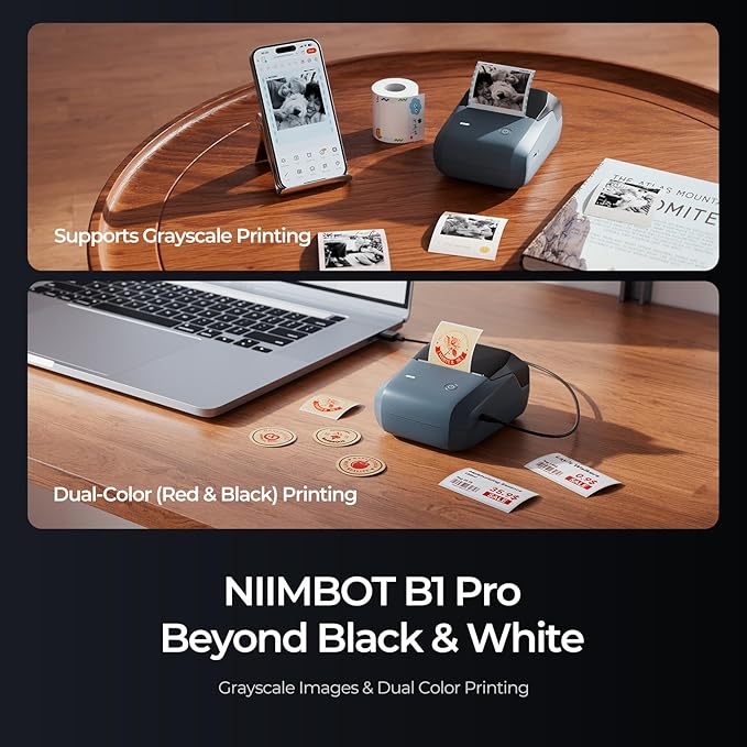 NIIMBOT B1 Pro Label Maker, 300DPI HD Label Printer, Ideal for Photos,Stores,Notes,Study Graphics, Small Business, Built-in a Roll of Label(2 x 1.2 inches-White), Blue