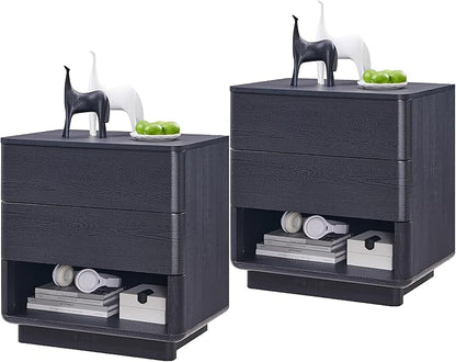 ACCOHOHO Nightstand Set of 2 with Charging Station, 22" Large Modern Bedside Table with 2 Drawers Storage,Push-to-Open End Table for Bedroom,Living Room,Black