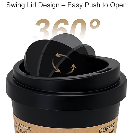 Soddeph Plastic Mini Trash Can with Swing-Top Lid, 0.9 Gallon Desktop Waste Bin for Coffee Table, Office, Small Countertop Wastebasket for Counter, Vanit (Black, Small)