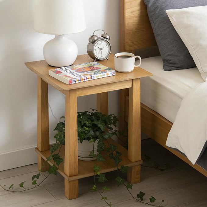 chairus Square Nightstands Set of 2, Modern Accent End Table with 2-Tier Storage Shelf, Solid Wood Small Side Table for Living Room/Bedroom, Natural