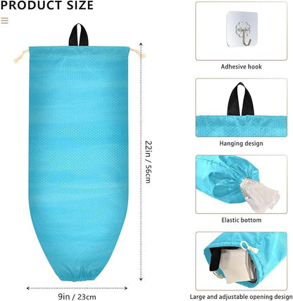 2 PCS Sky Blue Plastic Bag Holder - Wall Mount Grocery & Trash Bag Storage Organizer Dispenser - 22 x 9 Inch