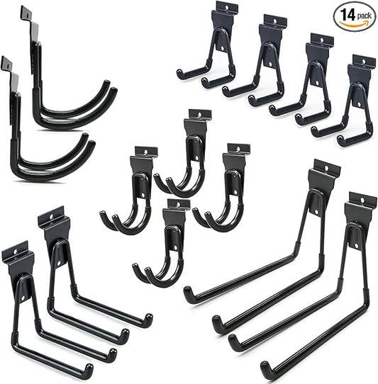 Slatwall Hooks, Garage Slatwall Accessories, Multi Size Slat Wall Accessory, 14 Pack Utility Hooks for Slatwall